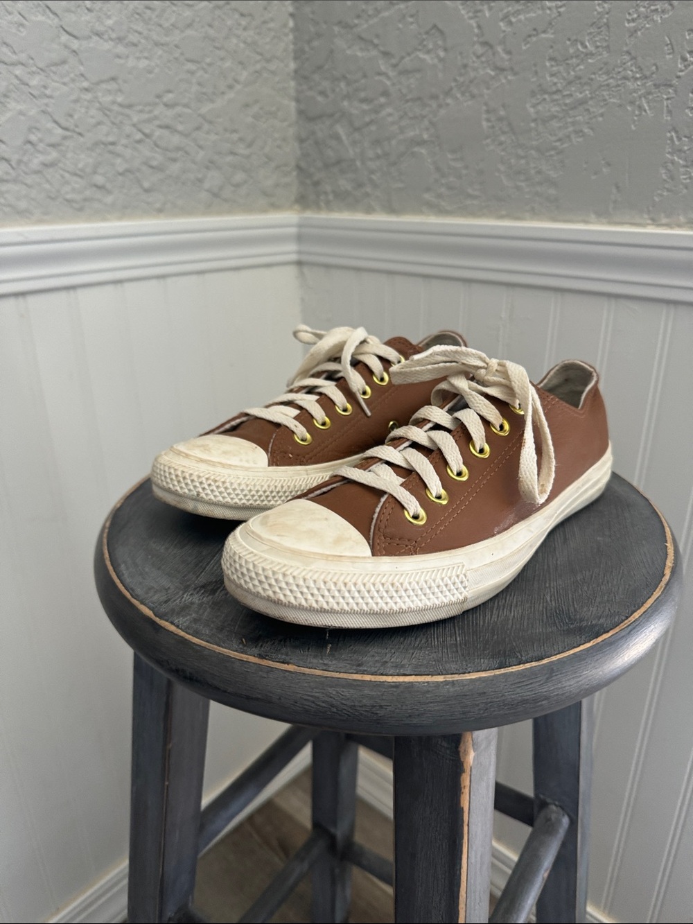 Converse Brown Sneakers with Cream Laces and Toe
